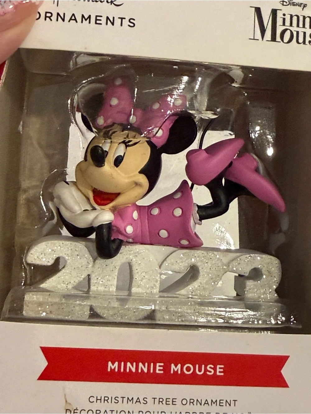 Hallmark Disney Minnie Mouse Christmas Ornament 2023 Pink Dress Sparkly White